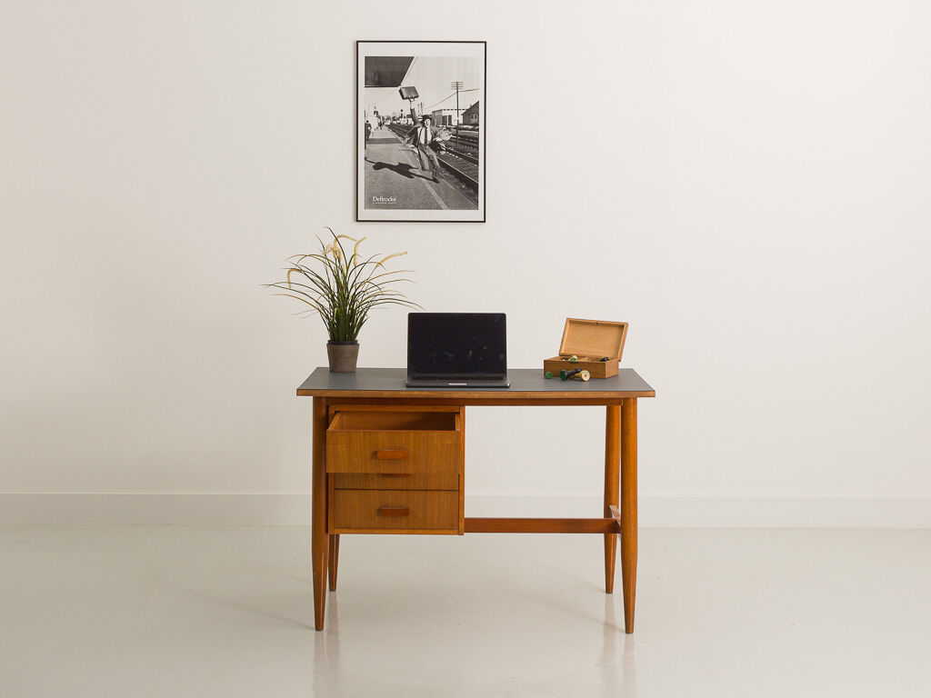 Fully restored Scandinavian desk with grey laminate top