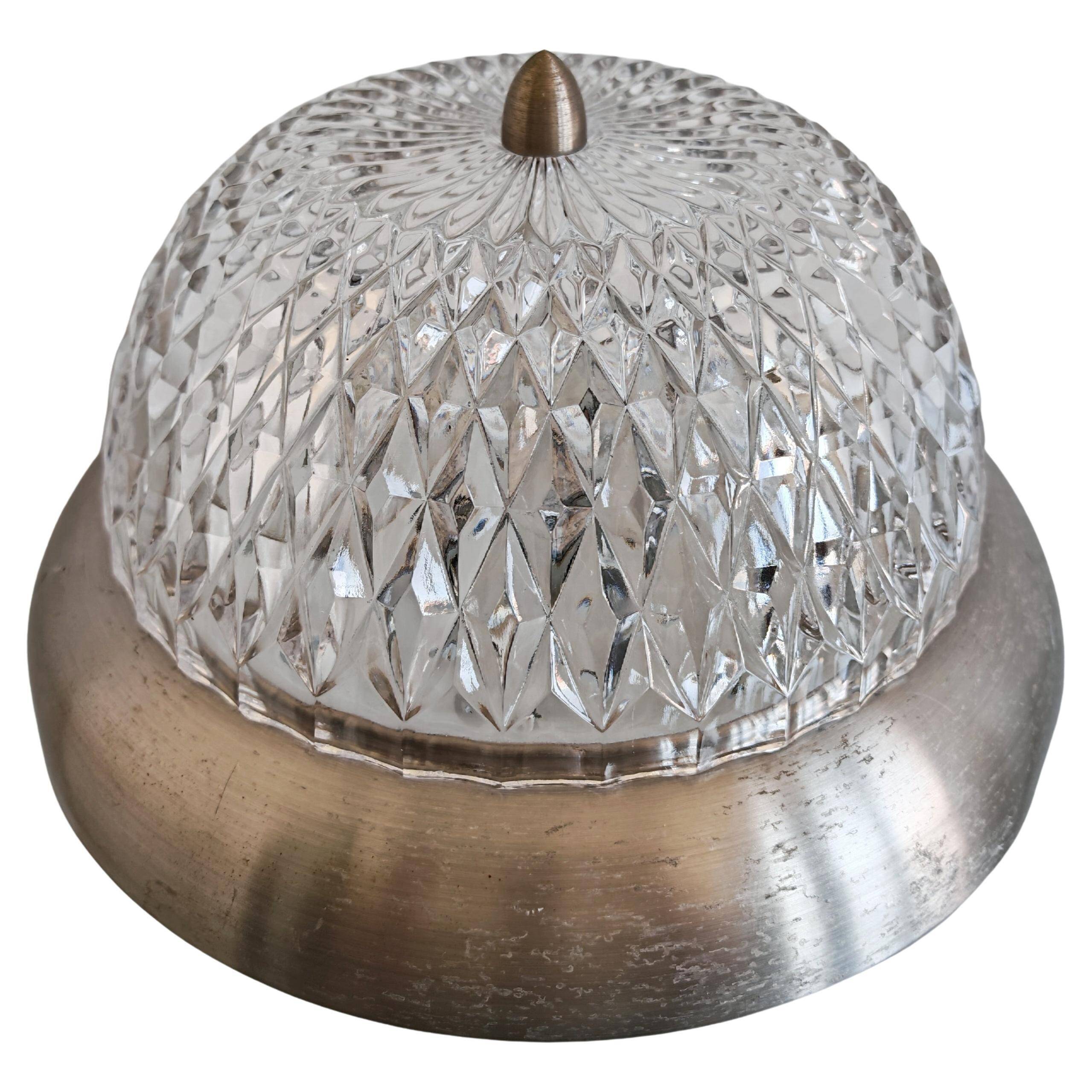 Mid-century crystal ceiling lamp with aluminium base 1960s