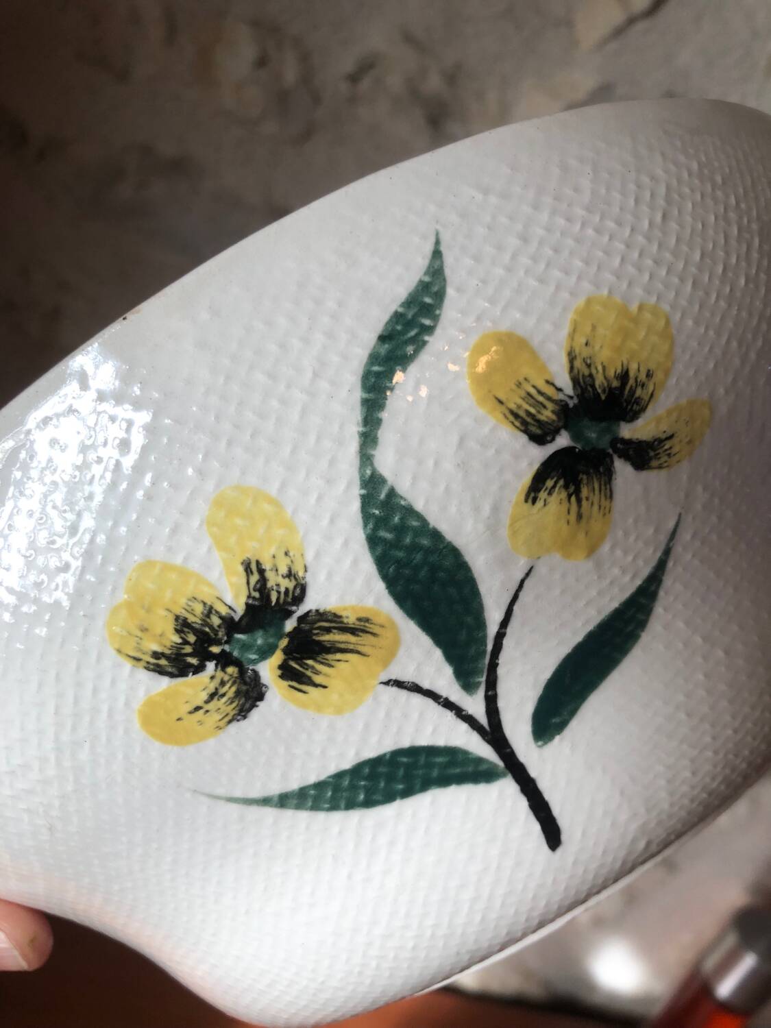 Salins France salad bowl with yellow flower decoration