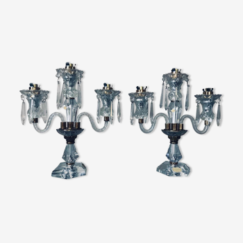 Pair of Sèvres candelabra in crystal and brass of the 20th century France 1950