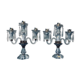 Pair of Sèvres candelabra in crystal and brass of the 20th century France 1950