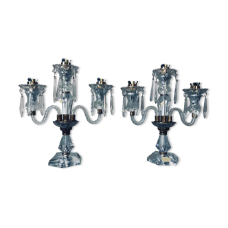 Paire de candélabres Sèvres en cristal et laiton du 20ème siècle France 1950