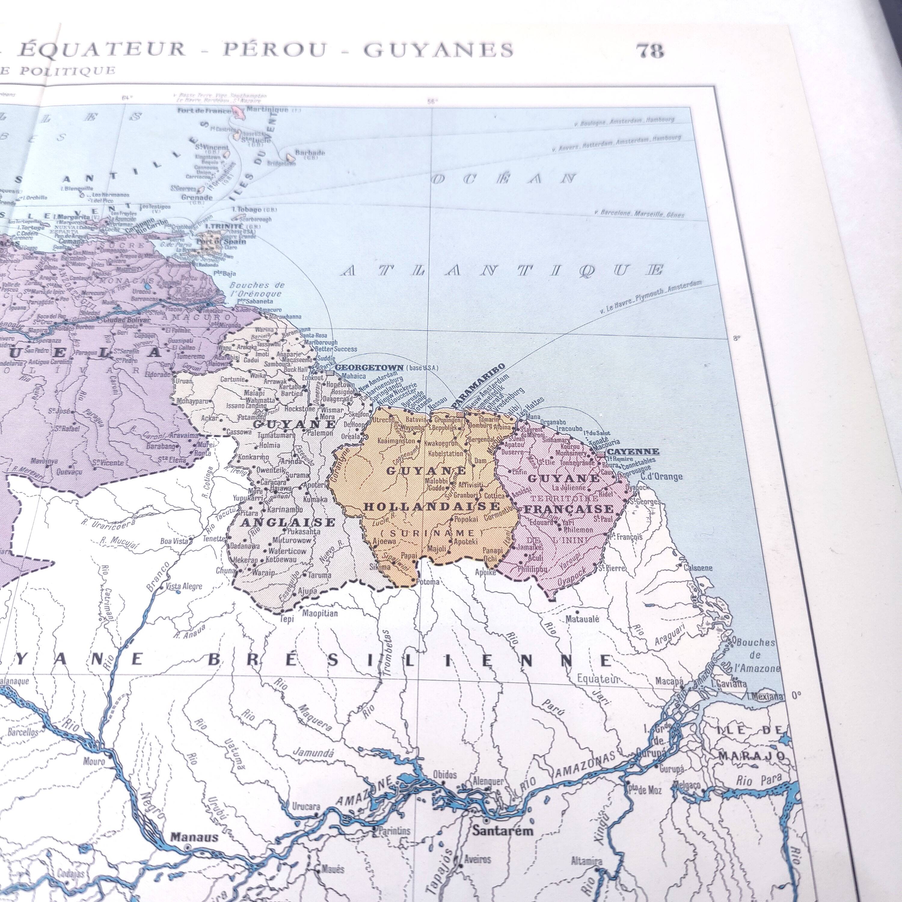 Vintage map Colombia Venezuela Ecuador Guyanas 43x43cm from 1950