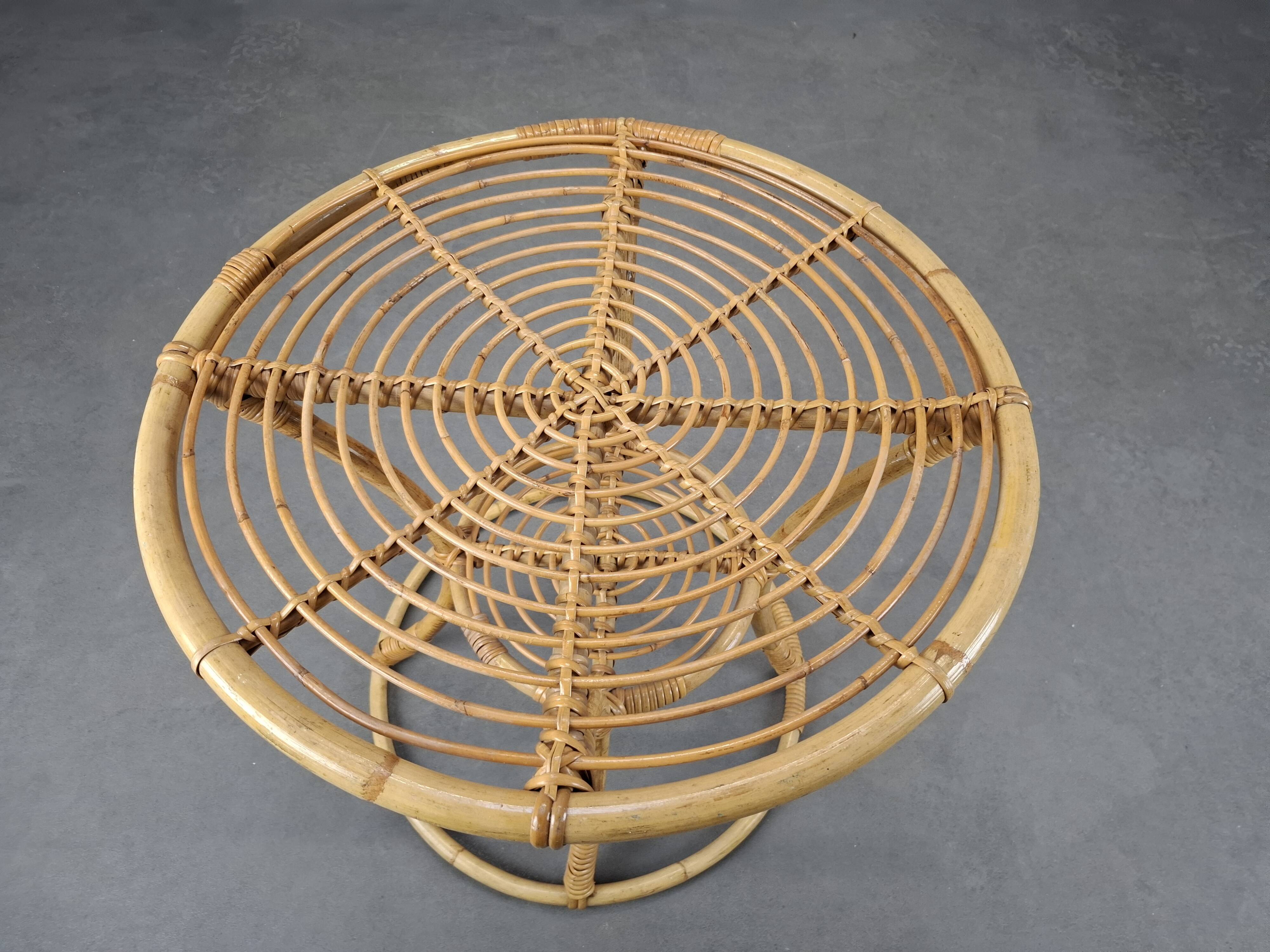Czechoslovak Midcentury Rattan and Bamboo Side Table, 1960s