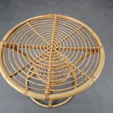 Czechoslovak Midcentury Rattan and Bamboo Side Table, 1960s