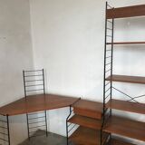 Modular vintage string wall shelf system with 1960-1980's desk