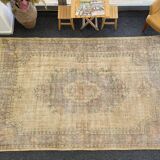 Tapis Oushak beige décor rustique, 7x10, surteint sable, pour salon, MOON.144