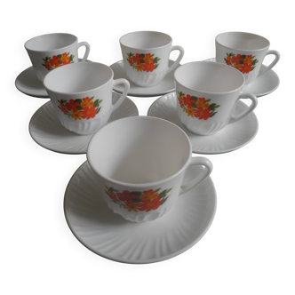 set of 6 cups and saucers vintage French tableware