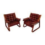 Fauteuils suédois scandinave en cuir des années 1970 par Carl-Henrik Spark pour Ulferts Suède
