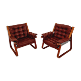 Fauteuils suédois scandinave en cuir des années 1970 par Carl-Henrik Spark pour Ulferts Suède