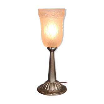 Lampe Art Déco années 1930 en métal et verre dépoli