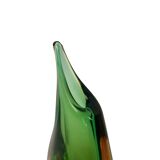 Asymmetrical vase in green and orange sommerso Murano glass
