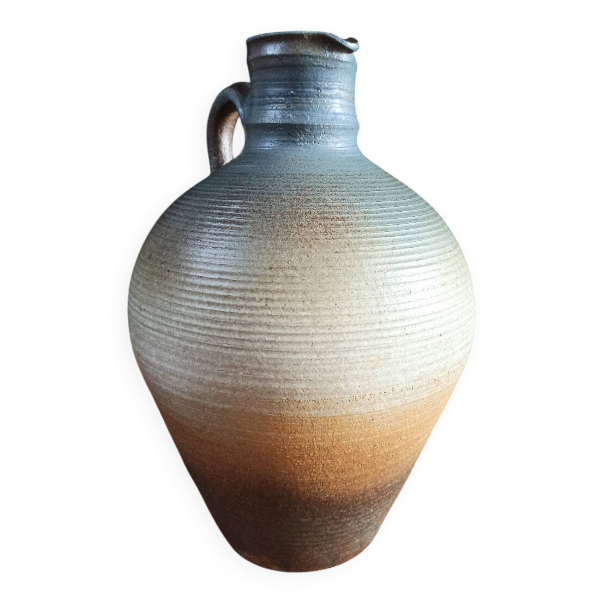 Vintage large pitcher vase in artisanal stoneware.