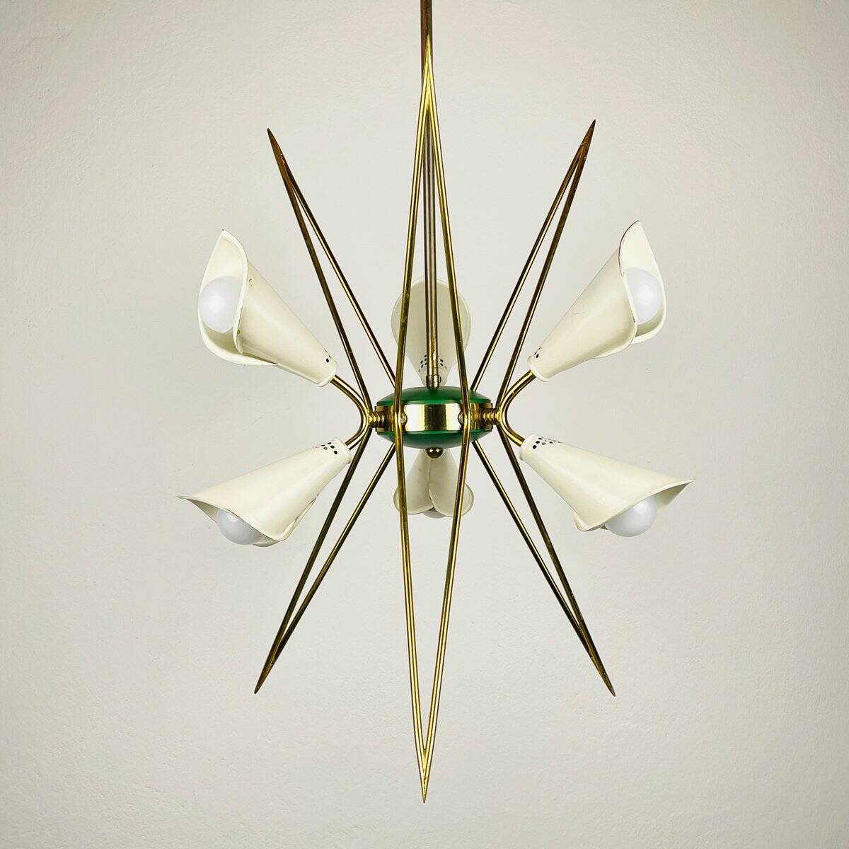 Metal chandelier mid-century modernist by Stilnovo, 1970s