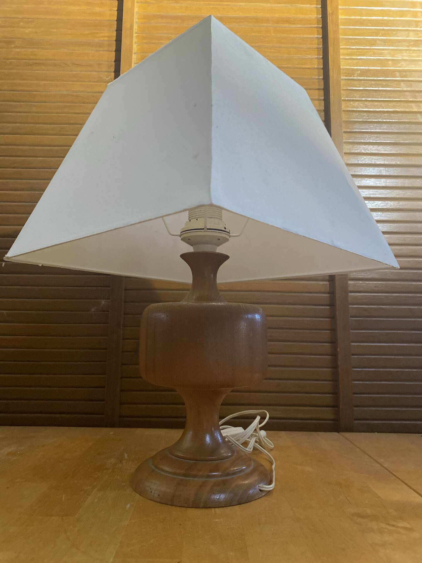 Vintage Scandinavian Turned Wood Lamp + Vintage Fabric Shade