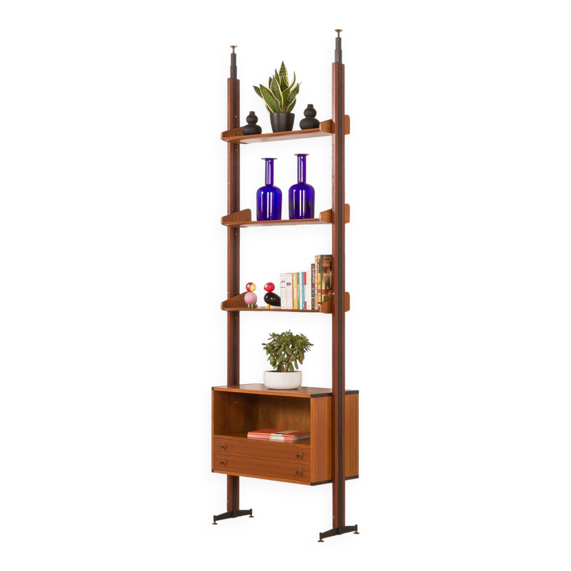 Italian floor to ceiling wall unit or room divider in teak, 1960s