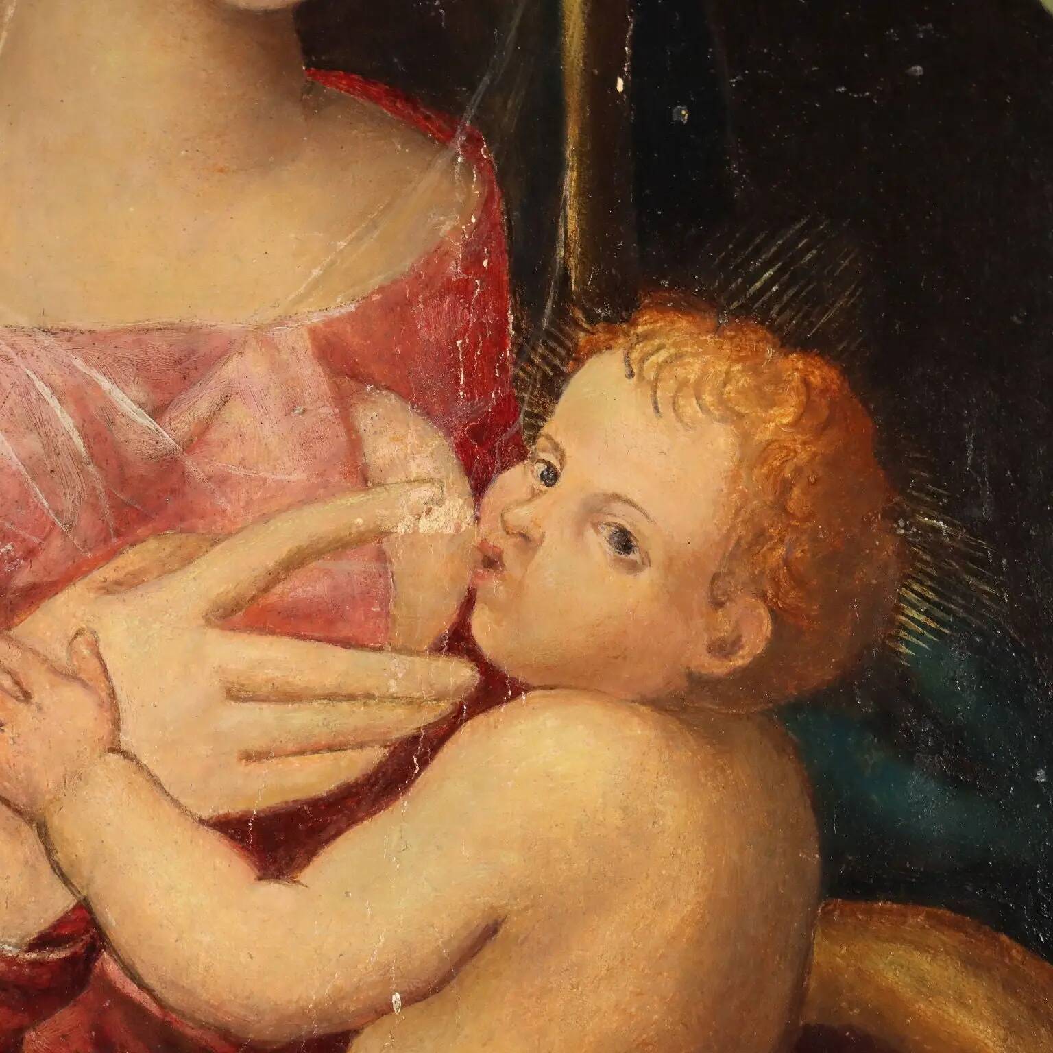 Ancient painting of the Virgin Mary with the Child Jesus, 16th century.