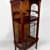 Art Nouveau Display Case, Bronzes and Carved Wood on a Lake Theme, 1900