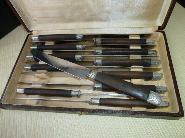 Coffret de 12 couteaux de table La Durollienne  Inox et bois