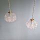 Pair of frosted glass pendant lights, artichoke-shaped, 1960s.