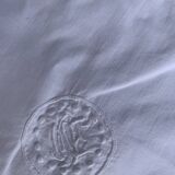 Large pillowcase, white cotton, lined with lace and monogrammed, closed with mother-of-pearl buttons