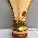 Vase verrerie d’art beaulieu verre peint doré avec décor fleurs vintage