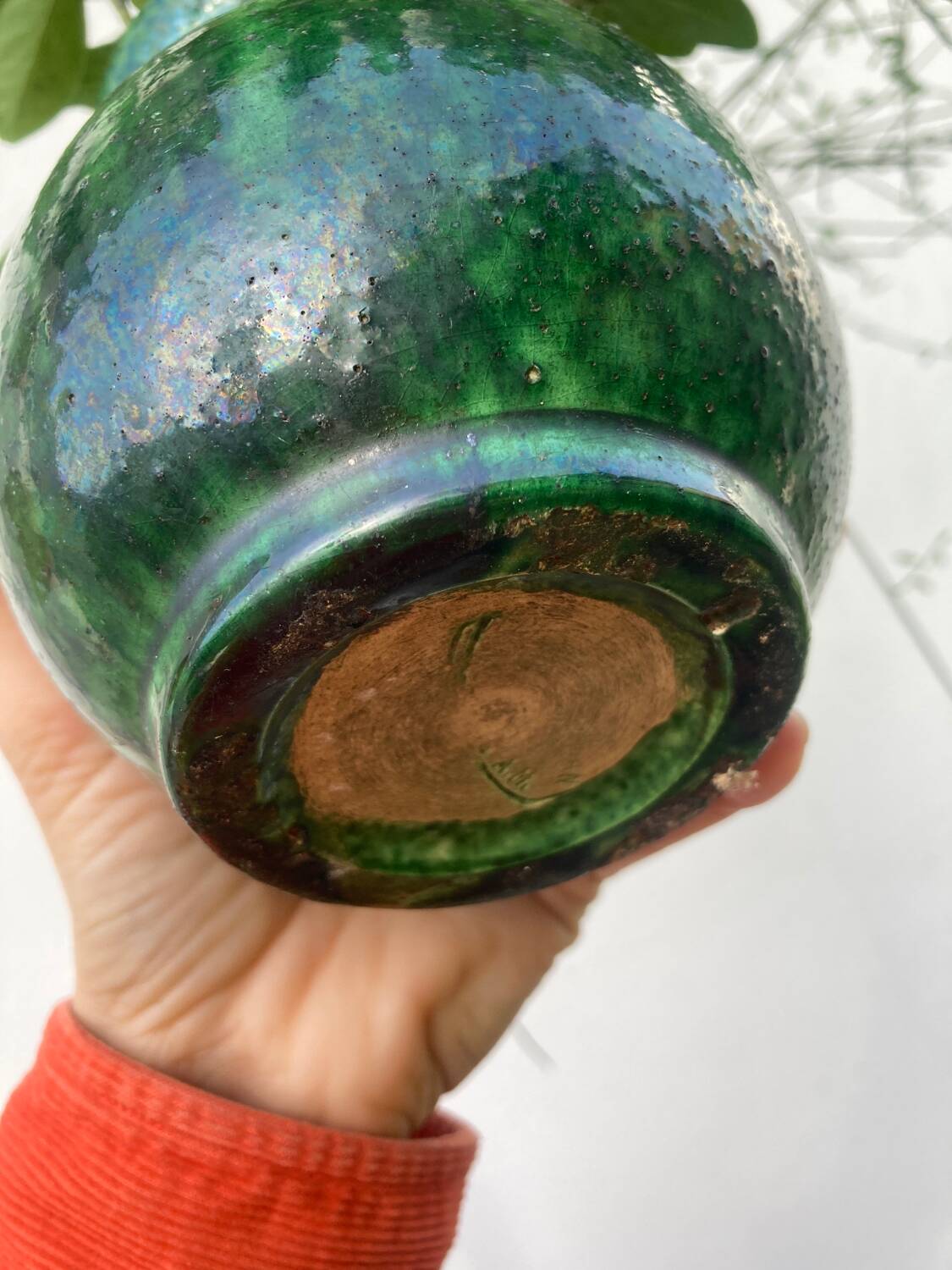 Vallauris 1950 Jordan Foucard vase in green ceramic