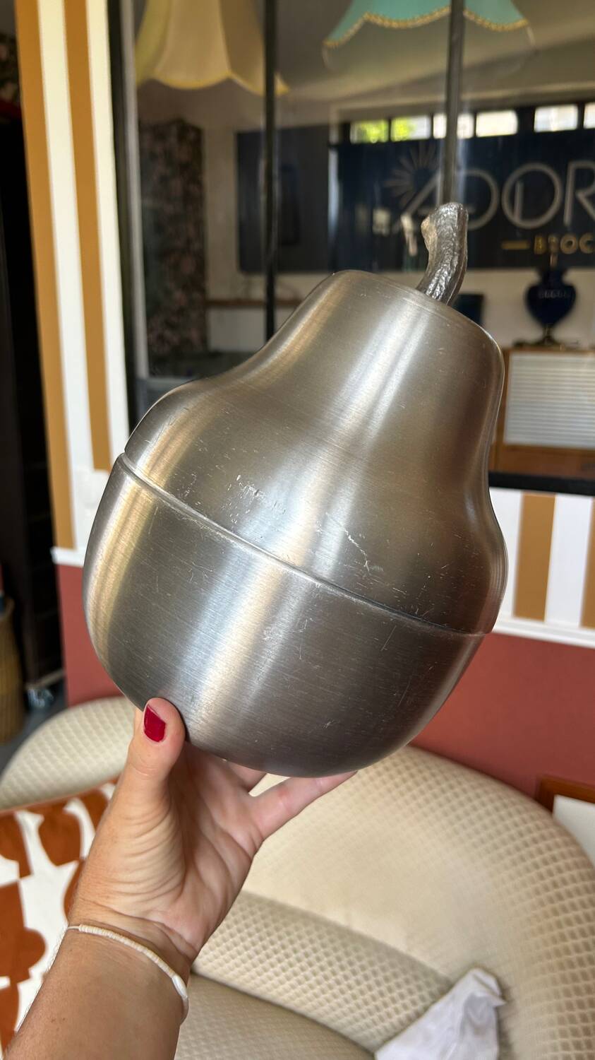 Brushed aluminum pear-shaped ice bucket