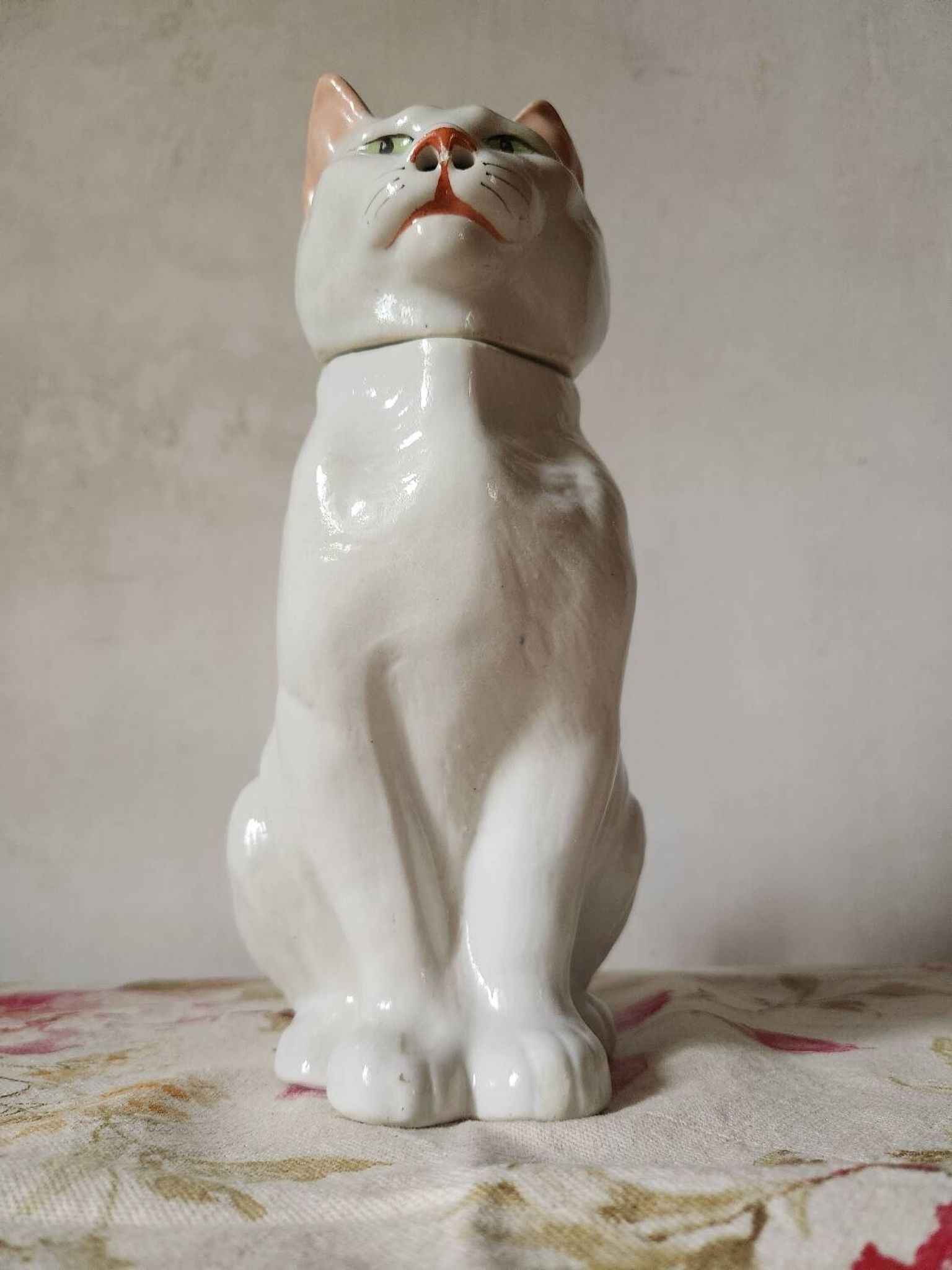 Carafe à chat absinthe en majolique george dreyfus antique vers 1900 avec tête et poignée de queue amovibles
