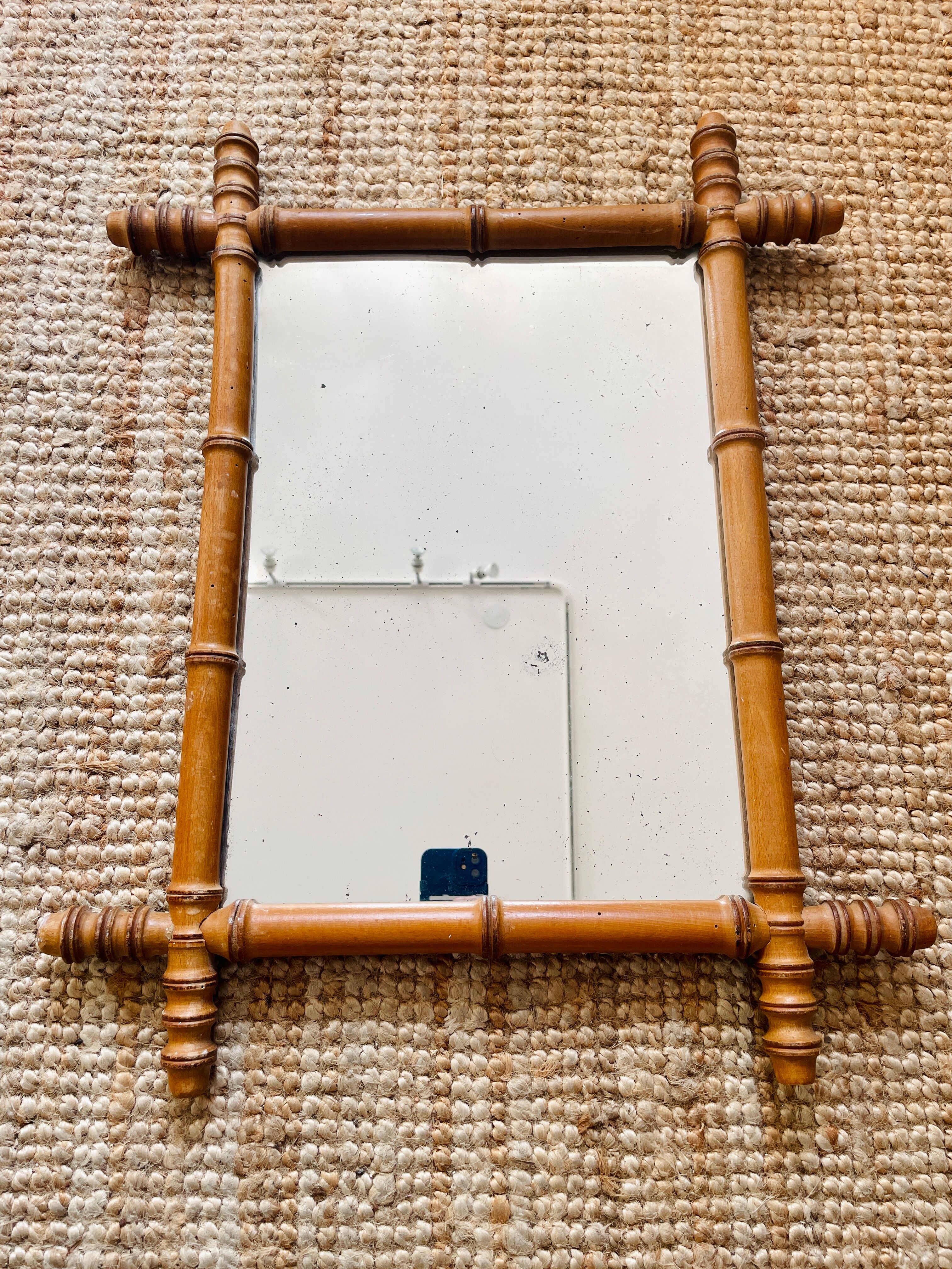 Wood mirror carved bamboo style