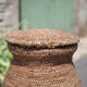 Old basket, burgundy straw and bramble with lid, woven basket