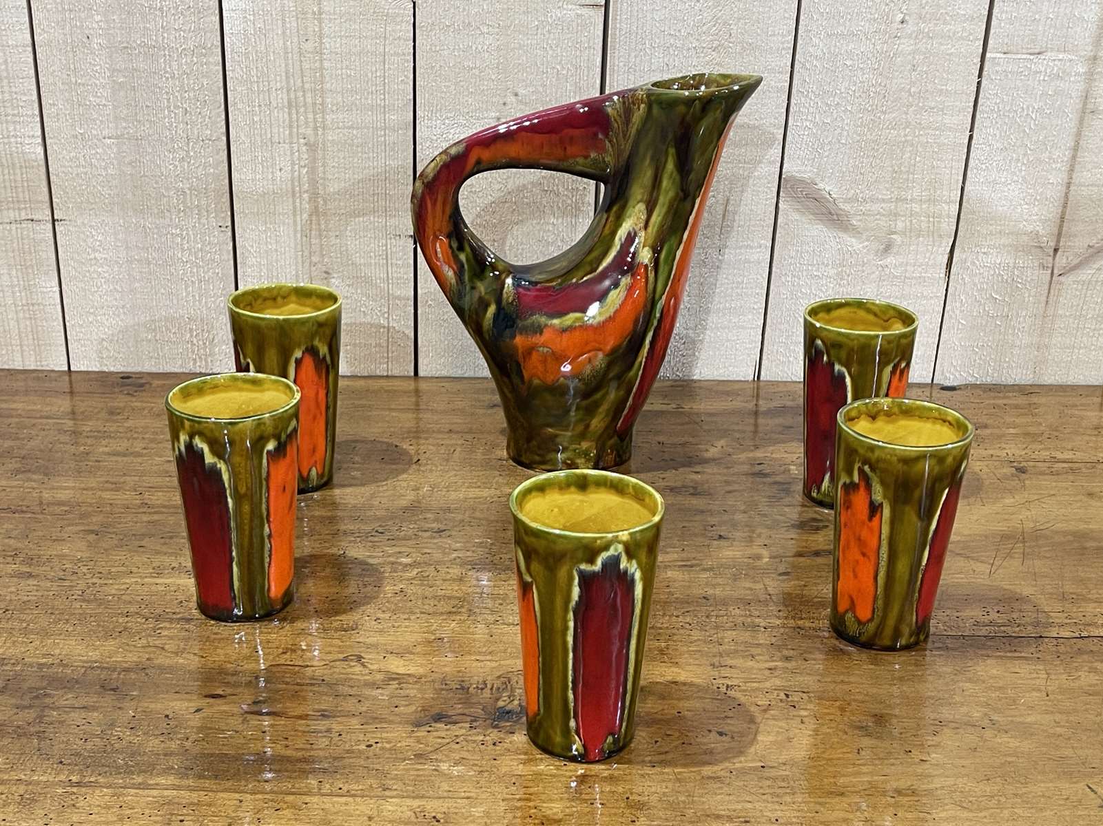 Orangeade Vallauris service from the 70s - 1 pitcher + 5 glasses
