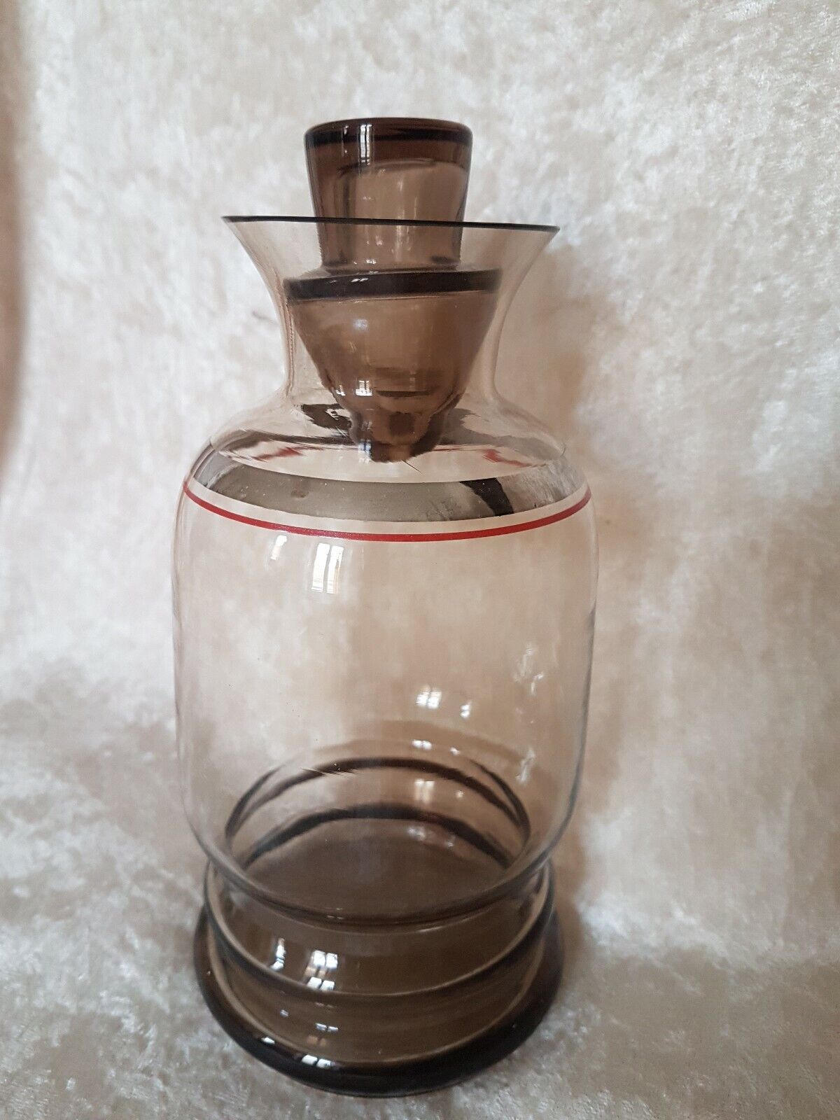 Vintage port service in smoked glass, silver décor with orange fillet