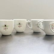 Service of 6 Fine Porcelain Cups with Art Nouveau Rose Decoration