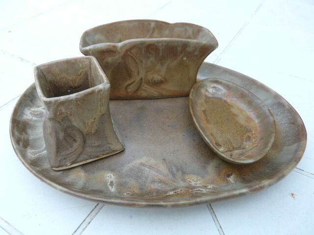 Sandstone smoker's necassary signed Denbac art nouveau