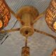 Ceiling chandelier 5 burners in rattan & metal 1950