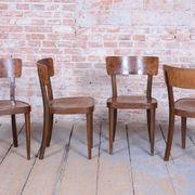 Art Deco Czech Chairs in Beech and Walnut from Thonet, 1940s, Set of 4