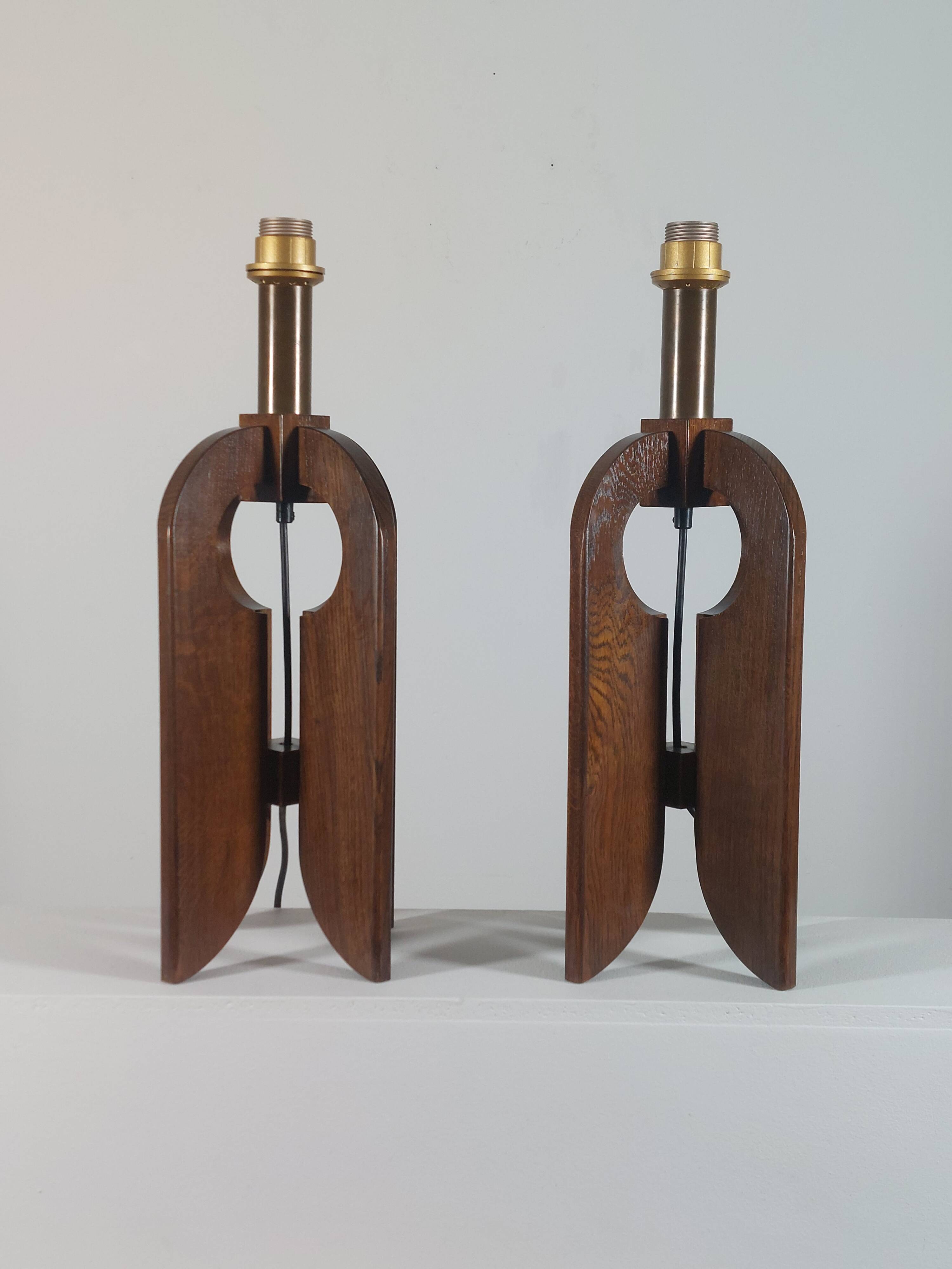 Very rare vintage pair of wooden table lamps by Temde