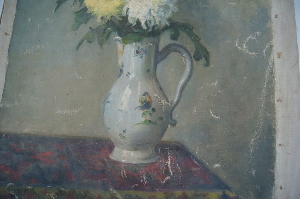 Still life with bouquet of flowers oil on canvas signed