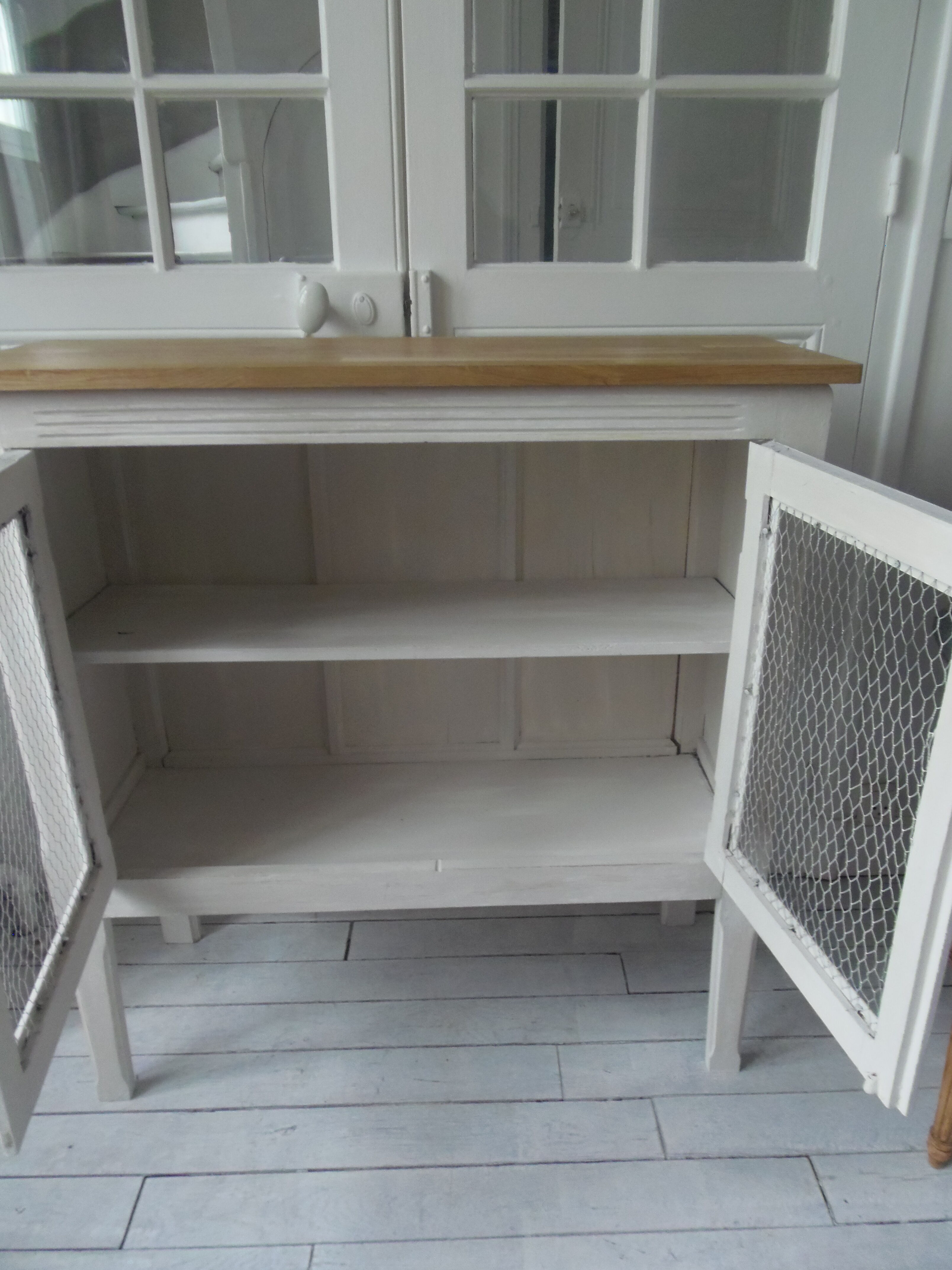 Pearl gray patina vintage oak top buffet