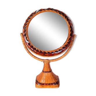 Miroir sur pied en osier 60s