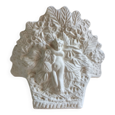 Angel Vase in White Plaster, Vintage Planter with Cherub and Flower Motif