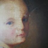 Old oil painting on canvas, countryside decoration, child portrait