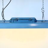 Blue industrial hanging tube light from polam gdansk, 1970s