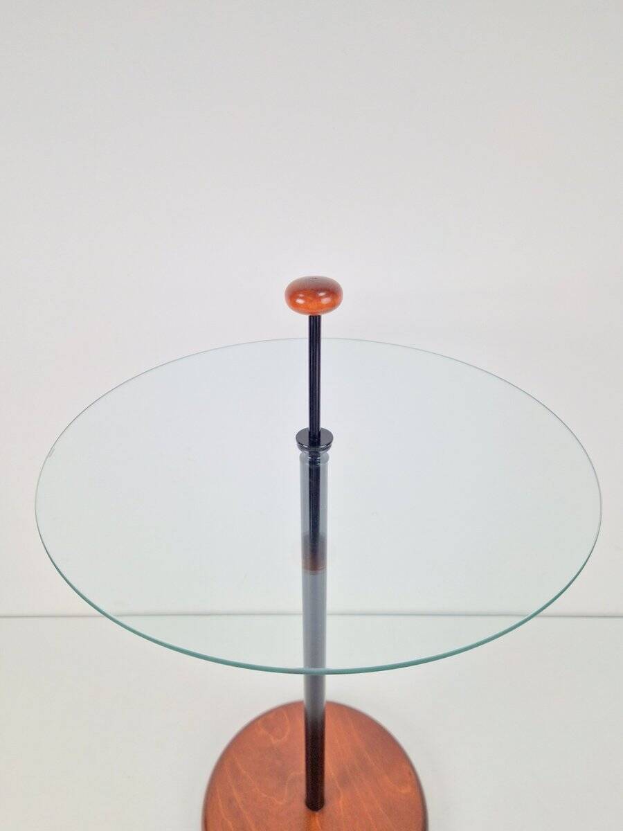 Postmodern Side Table with Ball Handle and Glass Top, 1980s