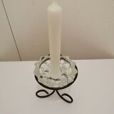 Bougeoir en verre socle en métal