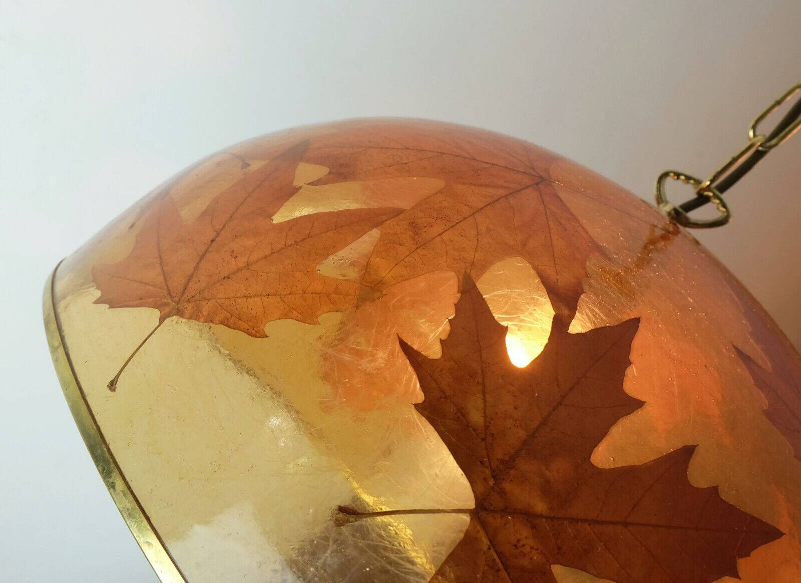 rare lampe à suspension vintage en résine avec feuilles d'érable lampe suspendue des années 1970