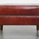Pouf couleur cognac en cuir de vachette