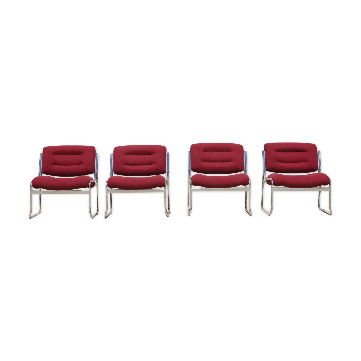 Space Age Chairs in Chrome and Velvet, 1970s, Set of 4