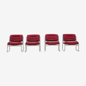 Fauteuils space age en chrome et velours 1970, set de 4